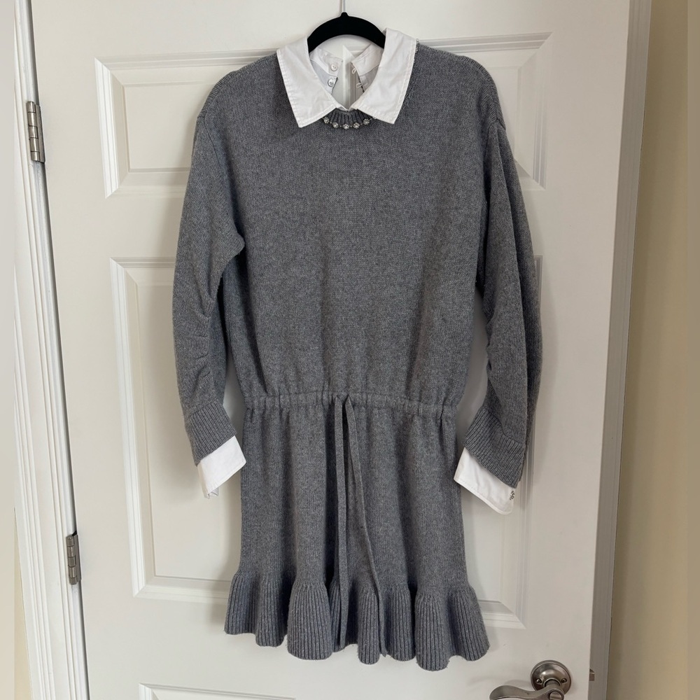 cinq a sept Gray Knit Sweater Dress with White Collar & Cuffs - Picture 4 of 14